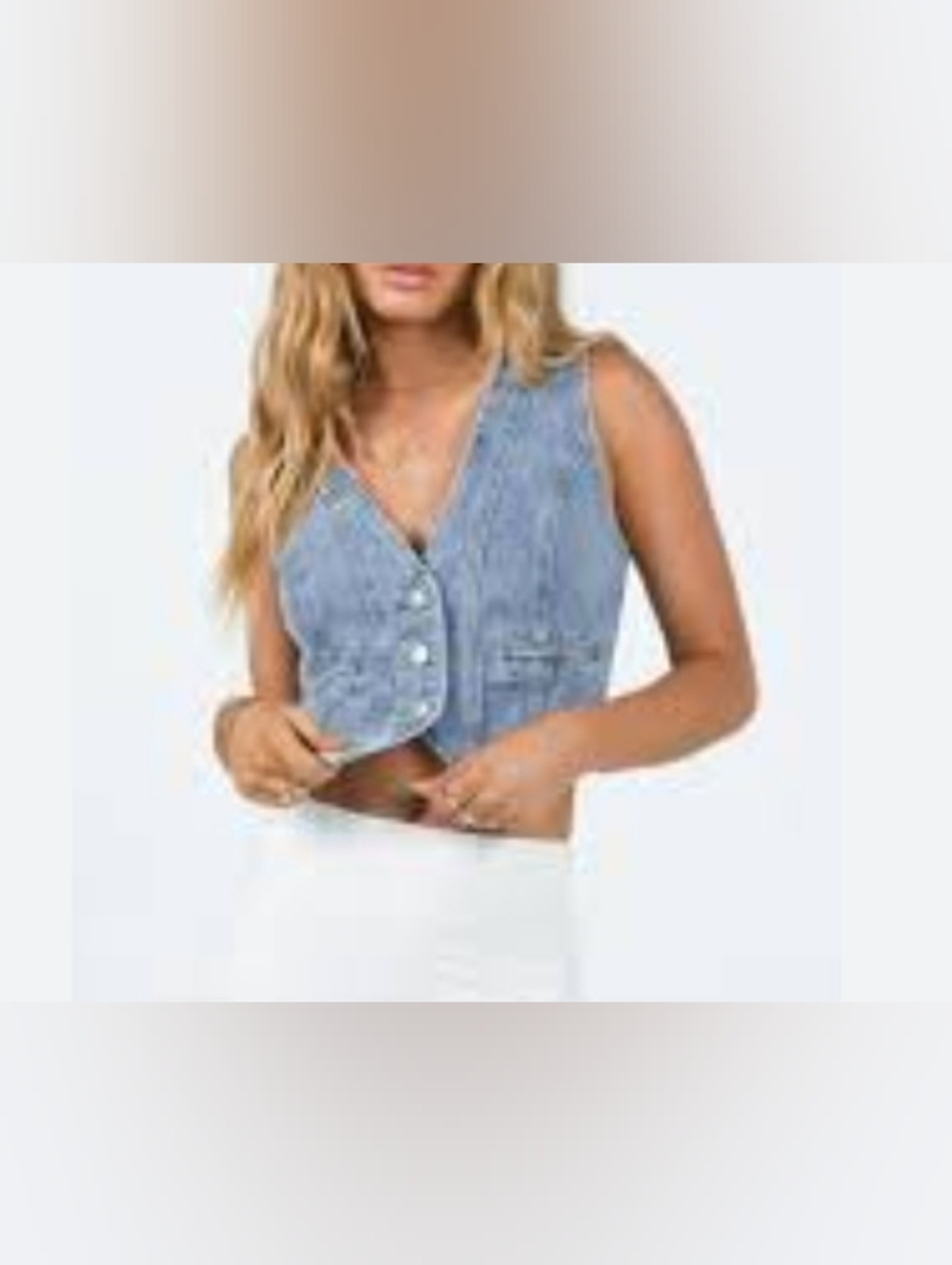 Princess Polly Light Blue Denim Cropped Vest